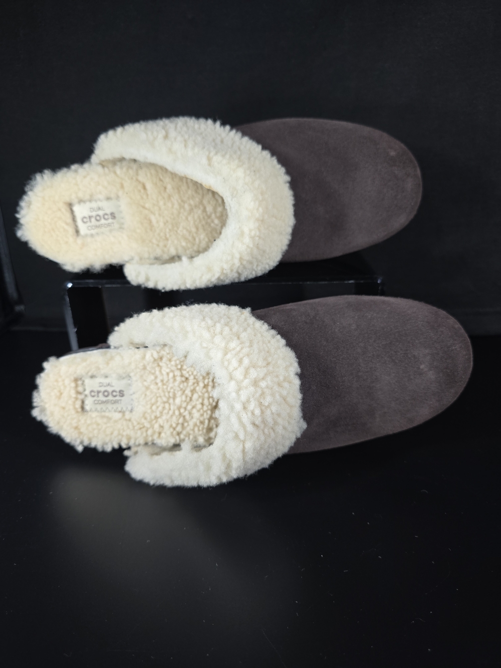 Crocs NWOB Sarah Dual Comfort Brown Suede Faux Fur Lined Heeled Clogs Women’s 9 - Picture 6 of 8